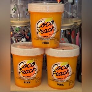 Set (3) PINK Victoria's Secret Coco Peach Body Scrub - Orange